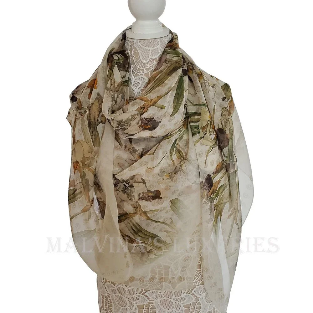 ALEXANDER MCQUEEN SCARF WILD IRIS SKULL PRINT SILK 54